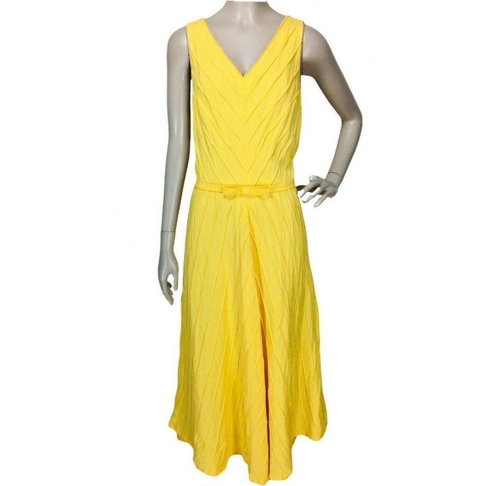 Vintage 90's Positive Attitude Yellow Sleeveless Pleated Bow Front Summe…